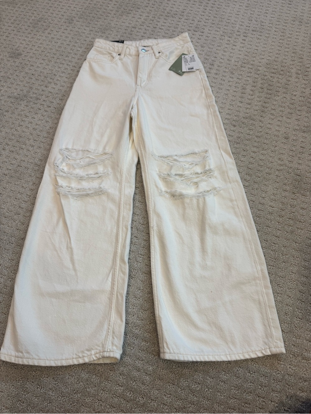 H&M White/Cream Wide-Leg Distressed Jeans